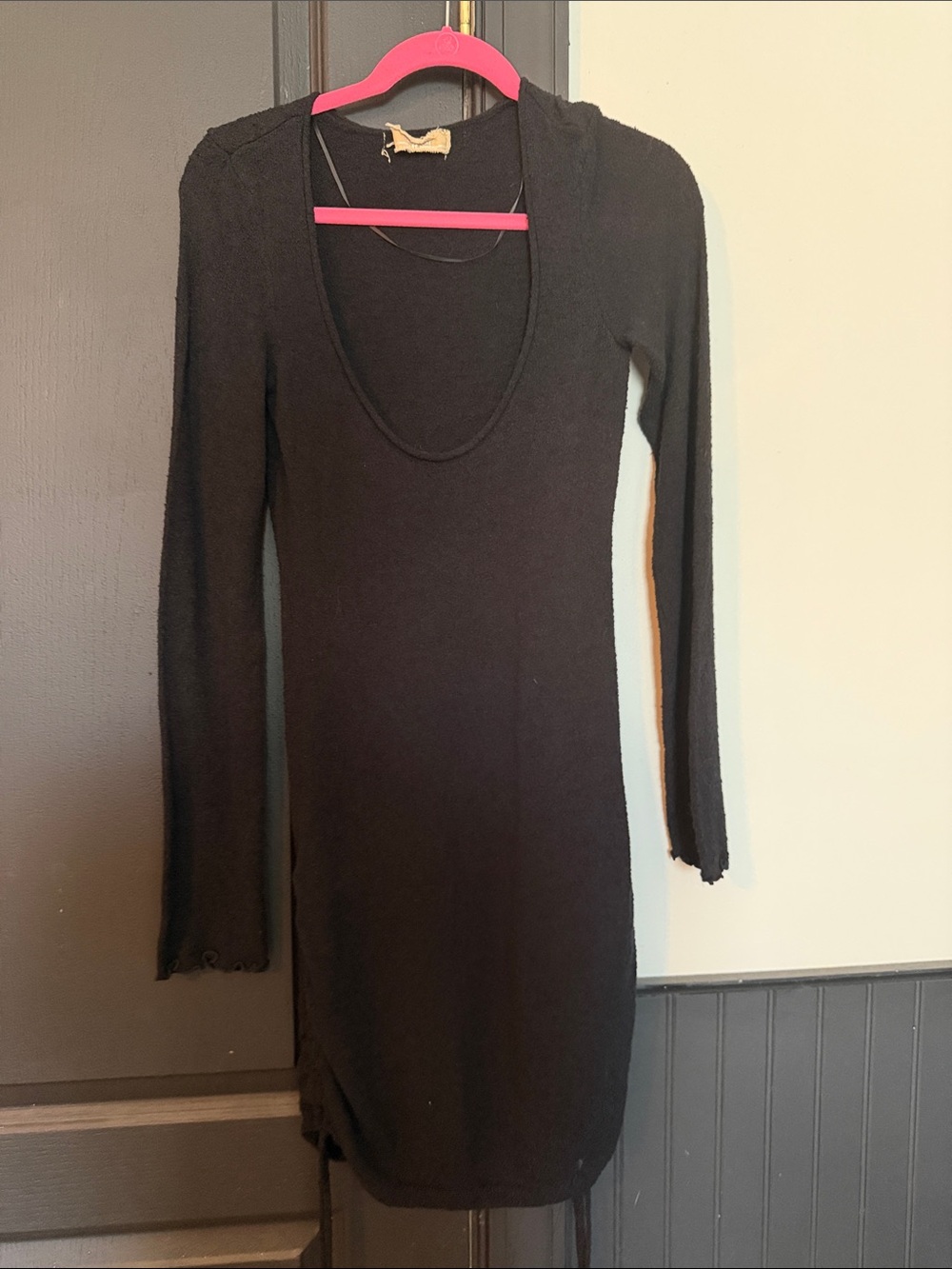 Free People Black Long-Sleeve Scoop Neck Knit Dress